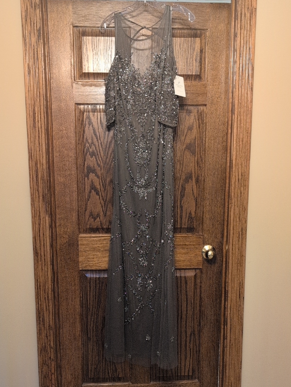 Mother of the Bride Adrianna Papell Gray Beaded Maxi Dress